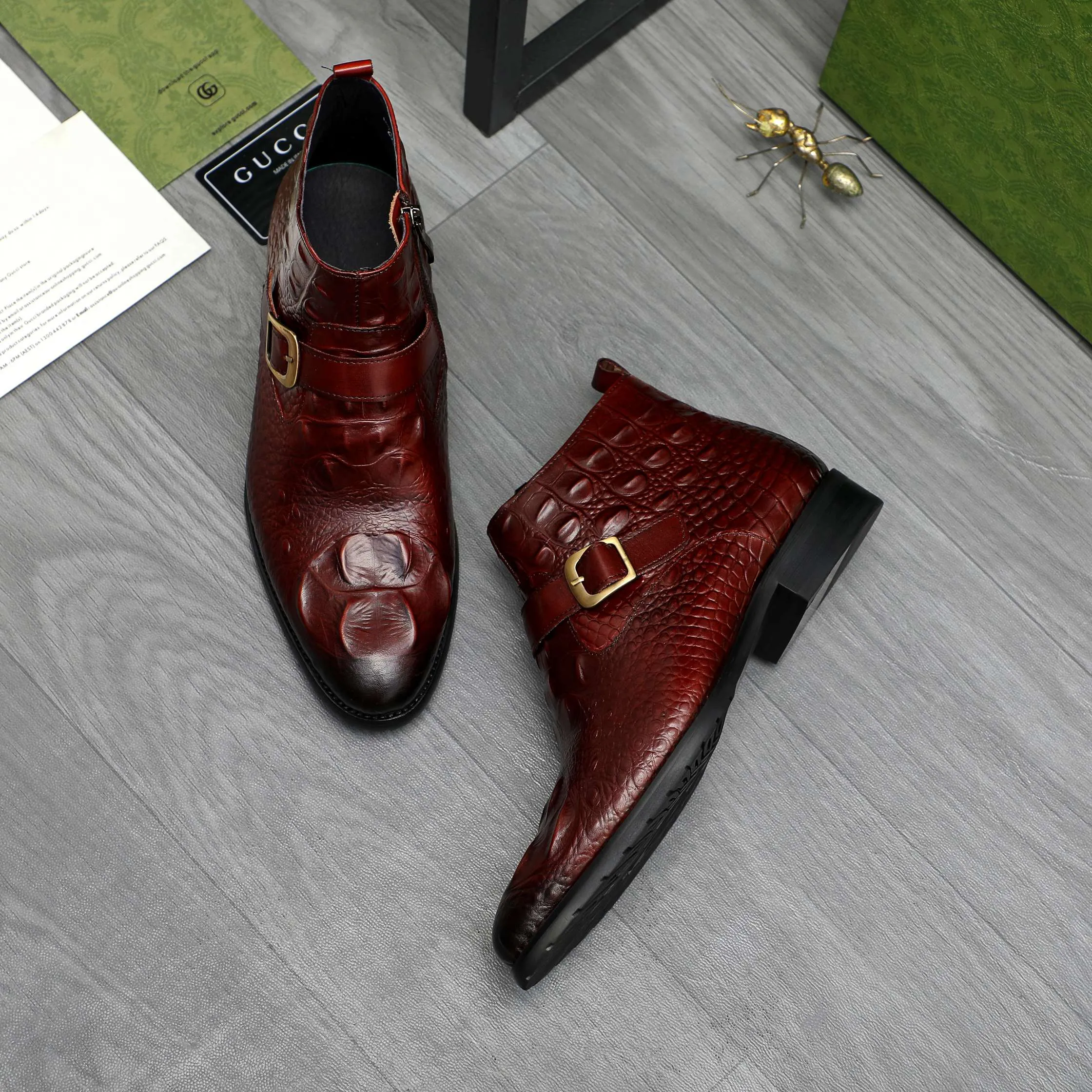 Men's shoes 💰p620 Product trademark: GUCCI "Gucci" high-top business leather shoes Regular size: 37-46 (37.46 is custom-made and non-returnable) Product materials: Selected crocodile pattern cowhide upper, pigskin lining, rubber outsole